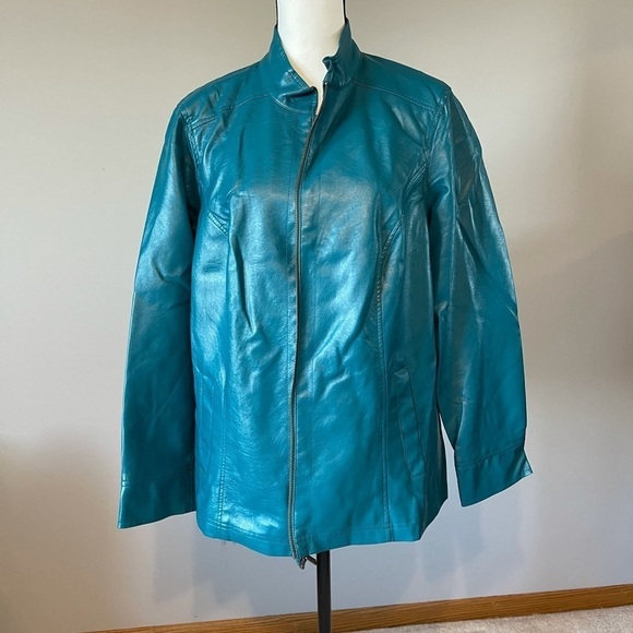 CJ Banks teal jacket in pleather type material in a size 1X - Picture 2 of 13